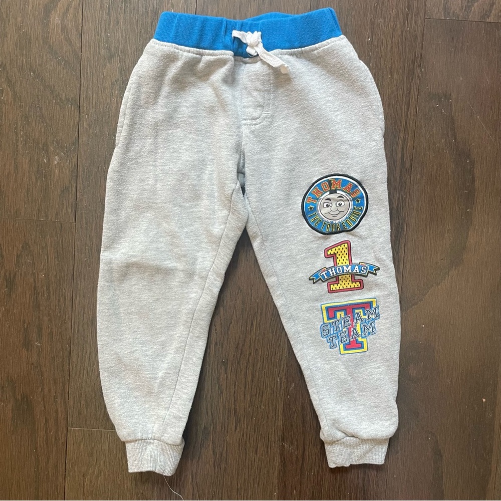 Thomas & Friends Gray and Blue Sweatpants with Cartoon Patches